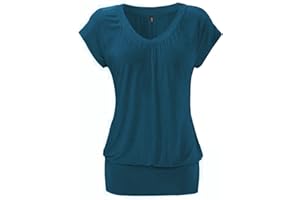 DOTIN Damen T-Shirt V-Ausschnitt Kurzarmshirt Causal Oberteil Falten Tops Stretch Tunika Basic Tee