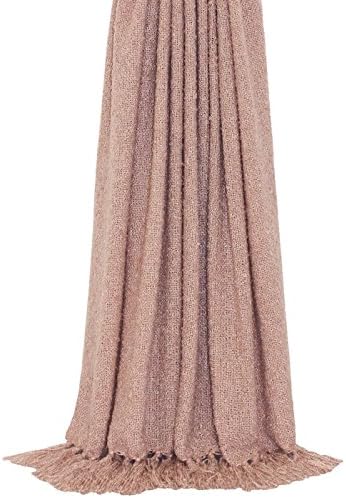 SPECKLED BLUSH PINK WHITE WOVEN TASSELLED THROW BLANKET 127CM X 180CM