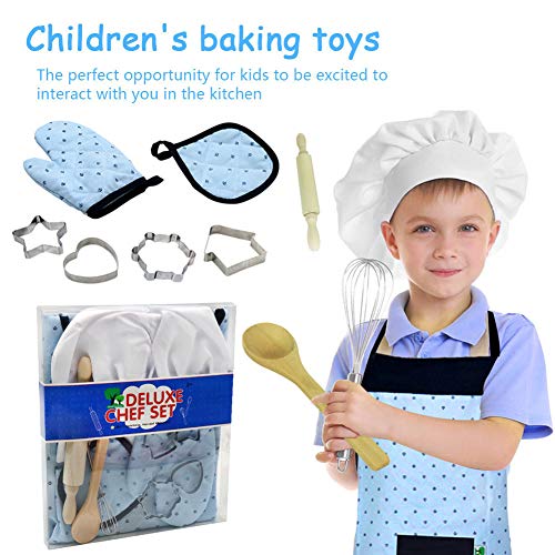 11pcs Kids Cooking and Baking Set - Kit de jouets pour enfants Jeu de rôle Ustensiles de cuisine Outils de pâtisserie Comprend Tablier Chef Hat Mitt Cuisson Outils de cuisson pour garçons Filles