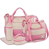 bolso rosa bebe amazon El bebé puede dormir sobre el colchón cuando están salida. El color de marrón no se ensucia fácilmente. Bolsos muy portátiles, puede llevar por el hombro o de mano. Con el bolso de comida y el de biberón, puede llevar lo que quiere el bebé.Tamaño: Bolso grande: 41x32x19cm Bolso pequeño: 31x28x13cm Bolso de comida :13x12x6.7cm Bolso de biberón: diámetro: 7.5cm, alto: 20cm Colchón para vestidor plastificado: 52 x 31cm