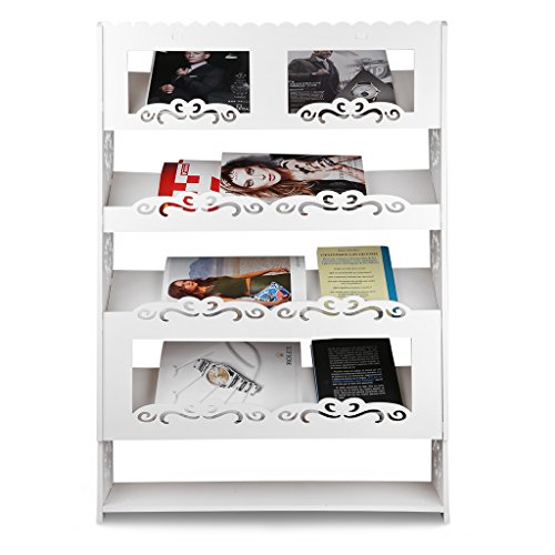 Finether Schuhregal Schuhablage Stehregal Standregal Steckregal im Barock Stil für Wohnzimmer zur Aufbewahrung von Schuhe Zeitschriften aus WPC 5 Böden 90 x 64 x 17cm weiß. - 4