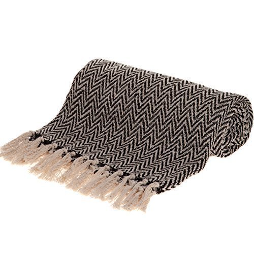 Large Cotton Sofa Throws Single Double Bed Throw Arm Chair Covers (Black)