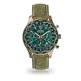 DETOMASO Firenze XXL Herren-Armbanduhr Chronograph Analog Quarz Antique Brass farbenes Edelstahlgehäuse grünes Zifferblatt (Leder - Grün)