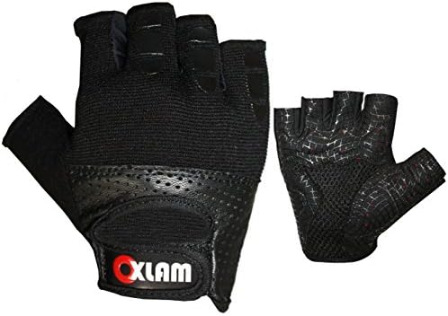 Oxlam Goat Leather Fitness Training Plain Mesh Perforated with Palm Cycling Gloves for Weight Training, Gym Workout Bodybuilding and Multi Sport Gloves – Unisex