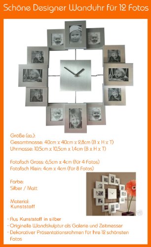 Fotouhr SILBER 12 für Fotos Bilderuhr Collage Uhr Bilderrahmen Wanduhr Uhr Neu - 2