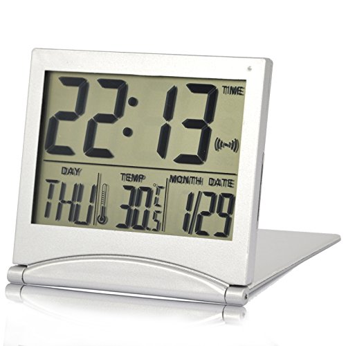 Trixes Wecker Uhr Silber Digital LCD Schreibtischuhr Temperatur