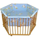 HONEY BEE Baby Laufgitter Laufstall 6 eckig + Einlage blau Ente, 3 fach höhenverstellbar