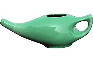 ANCIENT IMPEX Neti Pot in porcellana ceramica per la pulizia nasale | Neti Pot con 10 bustine di sale Neti + foglio illustrativo | Trattamento naturale per sinus, infezioni e congestione (turchese)