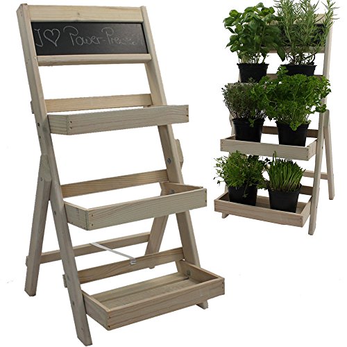 PROHEIM Blumentreppe aus FSC® Holz in weiß Pflanzentreppe mit Kreidetafel Blumenregal mit Imprägnierung wetterfest und langlebig