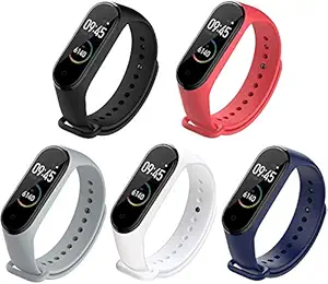 Sounce Adjustable Xiaomi Mi Band 3/ Mi Band 4 Watch Strap Silicone Adjustable Men Women- Set of 5 (Multi-Colored)