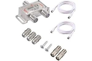 RUNCCI-YUN 2-Voies Répartiteur Satellite 5-2500 MHz TV CATV à Large Bande Splitters avec 2 * 1,5m Câble Coaxial de Fiche F pour Sky Box Telewest Eurovox Starview Dreambox