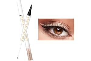 TIMIPOO Juego de delineador de ojos de doble extremo - Delineador de ojos líquido negro y metálico Glitter Líquido Sombra de ojos impermeable Conjunto de maquillaje de ojos brillantes (02#Champagne Oro)