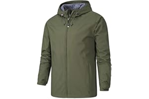YOUTHUP Giacca Impermeabile Uomo Esterni Antivento Casuale Giacche da Pioggia con Cappuccio per Uomo