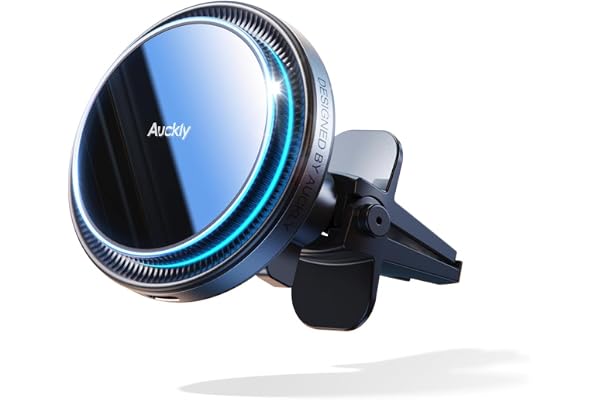 Auckly 15W Support Telephone Voiture Magsafe, (1.73kg) Magnétique Qi sans Fil Chargeur Magsafe Voiture, Grille d'aération, pour iPhone 16/15/14/13/12 Pro Max Mini Plus, Rapide, Aluminium, Noir
