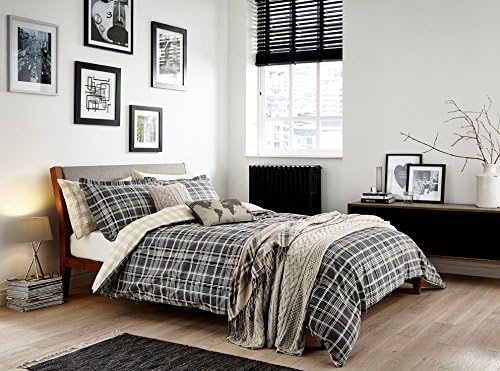 Peacock Blue Loft Bennett Duvet Cover Set, Polyester-Cotton, Charcoal, King