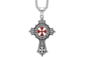 BOBIJOO Jewelry - Pendentif Templier Croix Rouge XPisti Sigillum Militum en Acier Inoxydable avec Chaîne 60cm