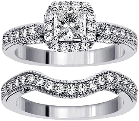 1 Carat Vintage Princess cut Diamond Wedding Ring Set for Women