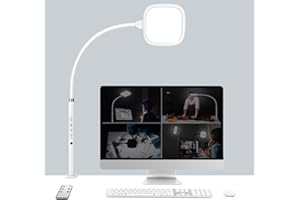Hapfish Flexo led escritorio con abrazadera, 20W Lampara monitor con mando distancia, alta luminosidad, rotación 360°, superficie de luz amplia, lámpara mesa para estudio ordenador pantalla –Blanco
