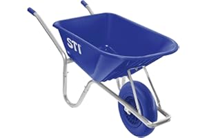 STI Carriola Blu 110lt portata 180kg Ruota Antiforatura Acciaio e Vasca in Polipropilene alta resistenza giardino cantiere muratura