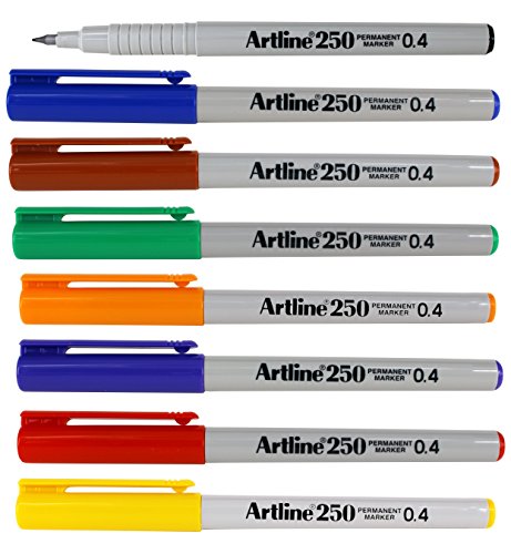 artlineEK250 Extra Fine Permanent Marker Pens Assorted Colours - Pack 8