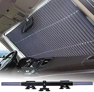 RHYDON Car Windshield Retractable Sun Shade Car Front Window Sunshades Sun Visor Protector Blocks 99% UV Rays and Keeps Your Vehicle Cool for Most Sedans SUV Truck (Universal Fit) (1 Pack)