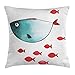 Produktbild WITHY Ocean Animal Decor Throw Pillow Cushion Cover, Cute Chubby Fish with Little Underwater Aquatic Life Kids Nursery Theme, Decorative Square Accent Pillow Case, 18 X18 Inches, Blue Red