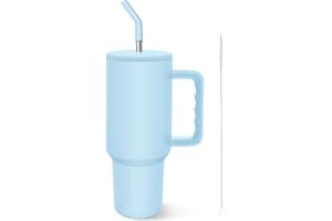 COZOME 40oz Vaso con asa y tapa pajita, Vaso de café con aislamiento de acero inoxidable de doble pared, Taza de viaje reutilizable para agua, té helado, café o batidos