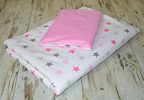 Amilian® Baby Bettwäsche Design: Sternchen groß rosa 100x135 cm (40x60 cm) Bettset Kinderbettwäsche