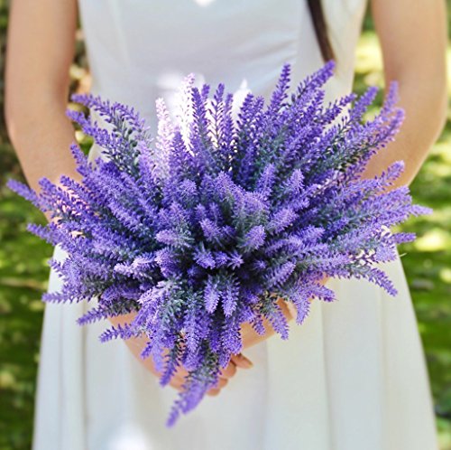 Houda Künstliche Blume lila lavender Bouquet für Home Decor und Hochzeit Dekorationen – 4 Bündel violett