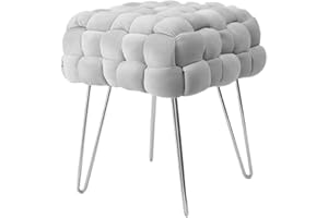 ‎ZEDELMAIER Zedelmaier Moderner Velvet Kosmetik Hocker, Quadratisch Ottoman-Fußhockermit Silbernen Metallbeinen, Gepolsterte Sitzhocker,Strick Samt Hocker (Grau, 38x38x41.5cm)
