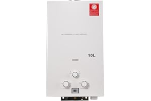 SUDEG 10L Gas Durchlauferhitzer,20KW LPG Warmwasserbereiter Instant Heißwasserbereiter Flüssiggas Durchlauferhitzer Warmwasserspeicher mit Plating-Duschkopf-Set,Weiß