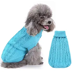 SunteeLong Turtleneck Knitted Dog Sweater Puppy Sweater Warm Pet Winter Clothes Cat Clothes Small Dogs Sweaters for Cold Weather (Blue, S)
