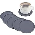 Drink Coasters Set of 6, Silicone Non-Slip Washable Cup Mats Coaster for Drinks Home and Outdoor (Grey)