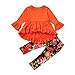 Produktbild OverDose Mode Kleinkind Kinder Baby Mädchen Solide Asymmetrisch Rüsche Tops Pullover Bluse Langarm Oberteile + Blume Hosen Falten Outfits Kleidung Set(3T,Orange)