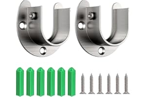 GZSYWZ 2 Pack Wardrobe Rail Bracket - Flange Rod Holder, Closet Rod Bracket End Supports Sockets Stainless Steel U-shaped Closet Pole Sockets for Wardrobe Shower Curtain, 25mm