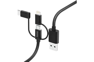 Hama Adapter 3w1 micro USB, USB C/Lightning (nylon, 3A, 480 Mbit/s, ochrona przed złamaniem, kabel 1,5m) czarny