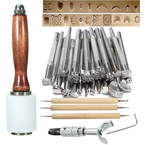 MELARIO 25stk Punzierstempel Präge Stempel Set Punzierhammer Chisel Punch Lederwerkzeug