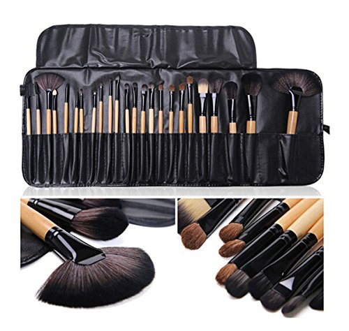 LyDia® Professional 24pcs Natural Wooden handle Black/brown Make Up Brush Set with Case