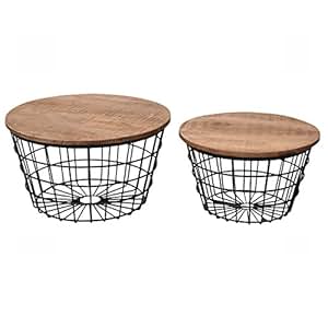 2er Set Couchtisch ADELE rund Metallkorb Stauraum Beistelltisch