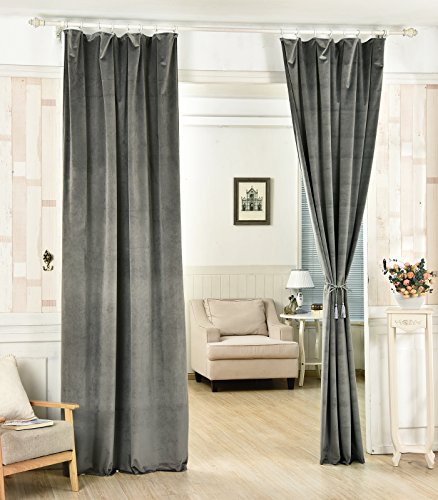 WOLTU® #491 Gardinen Vorhänge blickdicht mit Kräuselband , ULTRA schwere beflockte Thermogardine Verdunkelungsgardine , Plüschvorhang Verdunkelungsvorhang , 135×245 cm , Dunkelgrau - 2