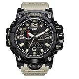 Analog Military Digital Schockresistent Sportuhr Männer Dual Dial Business Casual Multifunktions Elektronische Armbanduhren -Blau Farbe (Blau) (Khaki)
