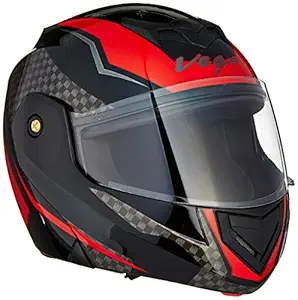 Vega Crux DX Checks Full Face Helmet (Black and Red, Medium)