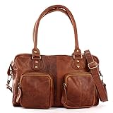  LECONI Schultertasche aus Rinds-Leder Henkeltasche Damentasche für Shopping, Arbeit und Freizeit Used-Look Damen Natur Handtasche Frauen Ledertasche 33x21x9cm braun LE0046-wax