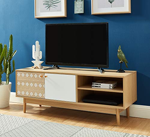 BAITA Leika Meuble TV, Chêne et Blanc, 120cm