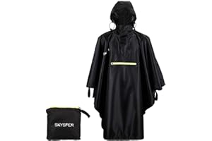 SKYSPER Unisexe Imperméable Poncho à Capuche Portable Léger Cape avec Poche et Bande Réfléchissante Veste Coupe-Pluie pour Randonnée Vélo Pêche Voyage（Sac de Rangement Compris）