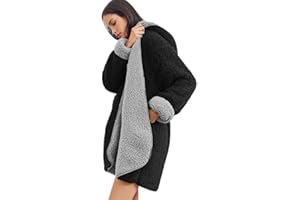 Les umes Womens Fluffy Fleece Hooded Cardigans Coats Long Sleeve Open Front Sherpa Outwear with Pockets