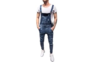 Modaworld Salopette Uomo in Denim Moda in Bretelles Pantaloni Strappati Uomo in Tinta Unita Salopette Uomo Jeans Slim Fit Salopette da Casual Lavoro S-3XL