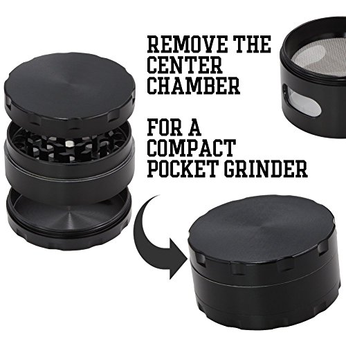 DCOU neue Design Premium Krautmühle mit Siebgrinder haltbare Zamak-Legierung Tabak Grinder Crusher Gewürz-Schleifer Ø55mm 4 Teile (Schwarz) - 6