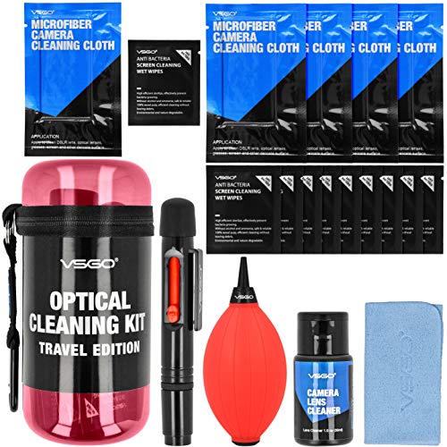 VSGO 27 Juego de DSLR Kit de limpieza adecuado para Mirrorless APS-C Formato Completo, ideal para vacaciones y viajes en rojo