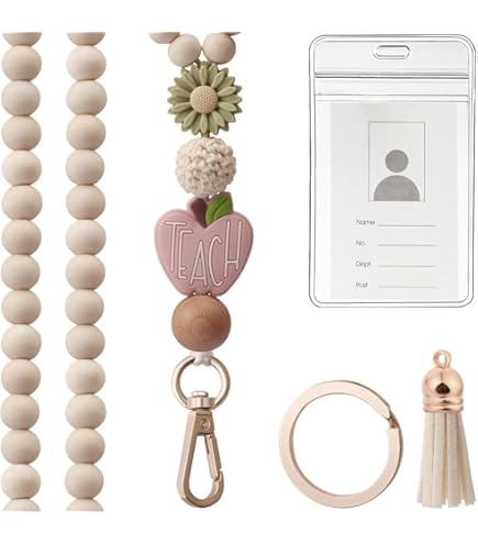 Holz Perlen Schlüsselband Mit Kartenhalter - Stylisches Umhängeband Für Damen